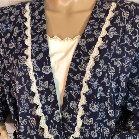 Vintage SL Fashions Blue Floral Belted Dress 1980s Size 18 Fits Much Smaller - Picture 3 of 10